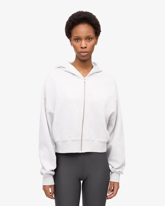 Sudadera corta con capucha y cremallera orgánica - Mezcla de colores nieve
