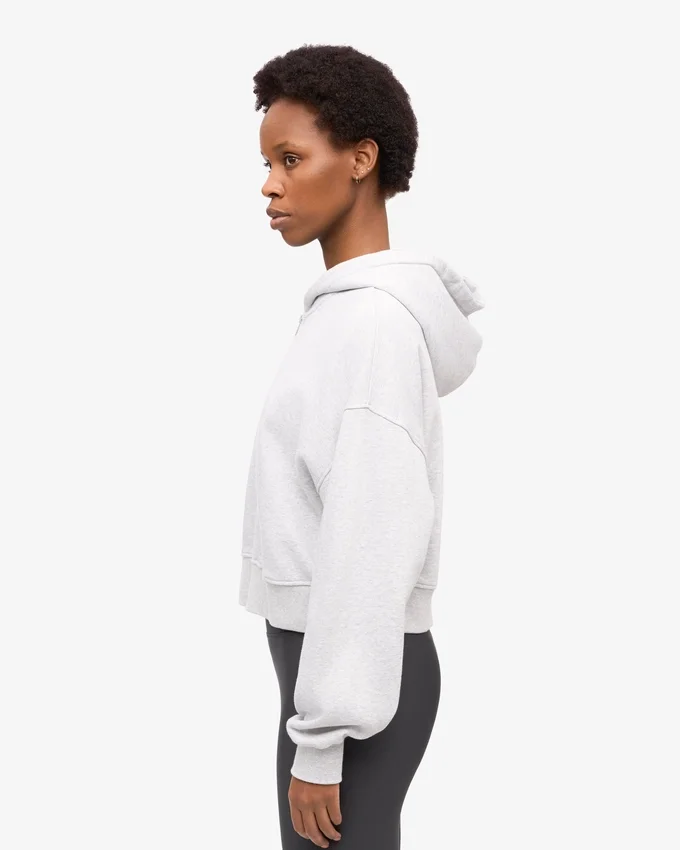 Sudadera corta con capucha y cremallera orgánica - Mezcla de colores nieve