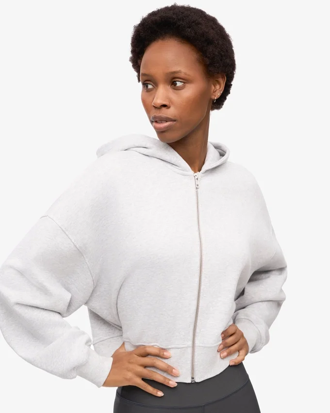 Sudadera corta con capucha y cremallera orgánica - Mezcla de colores nieve