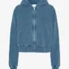 Sudadera corta con capucha y cremallera orgánica - Índigo descolorido