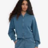 Sudadera corta con capucha y cremallera orgánica - Índigo descolorido