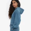 Sudadera corta con capucha y cremallera orgánica - Índigo descolorido