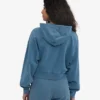 Sudadera corta con capucha y cremallera orgánica - Índigo descolorido
