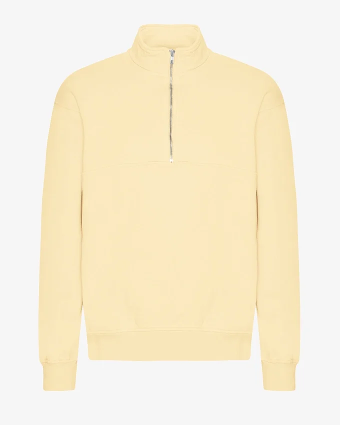 Sudadera orgánica con jerséu de media cremallera - Amarillo suave