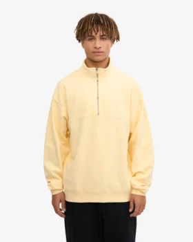 Sudadera orgánica con jerséu de media cremallera – Amarillo suave