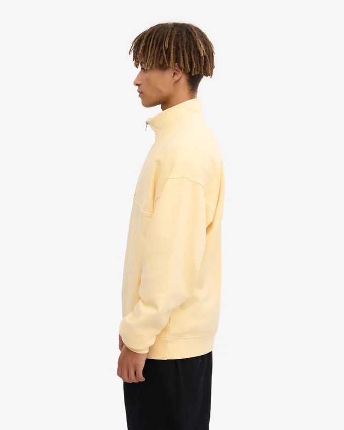 Sudadera orgánica con jerséu de media cremallera - Amarillo suave