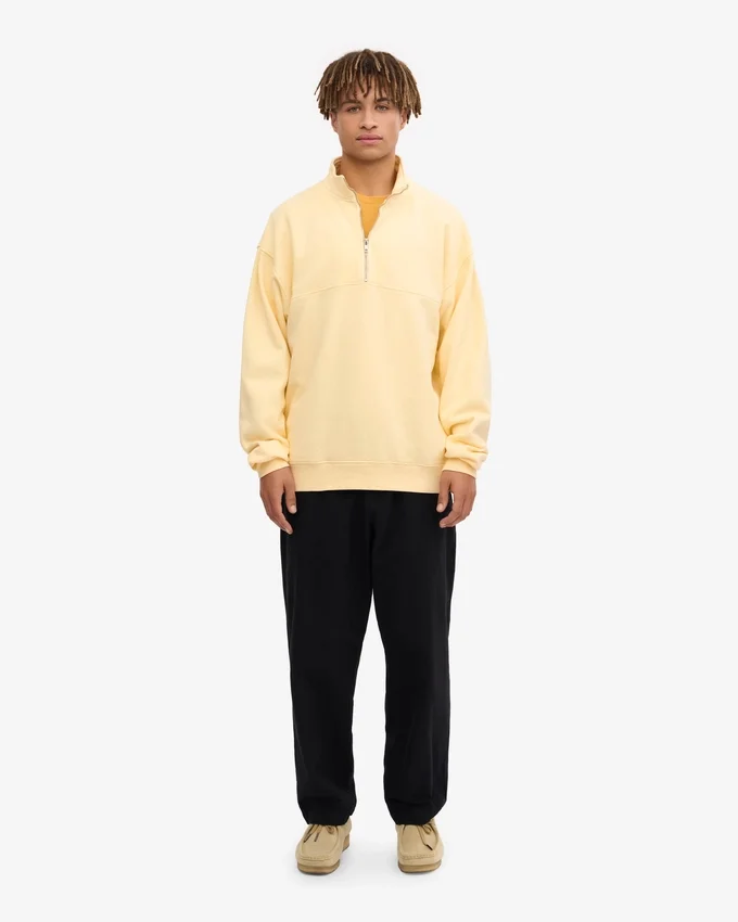 Sudadera orgánica con jerséu de media cremallera - Amarillo suave