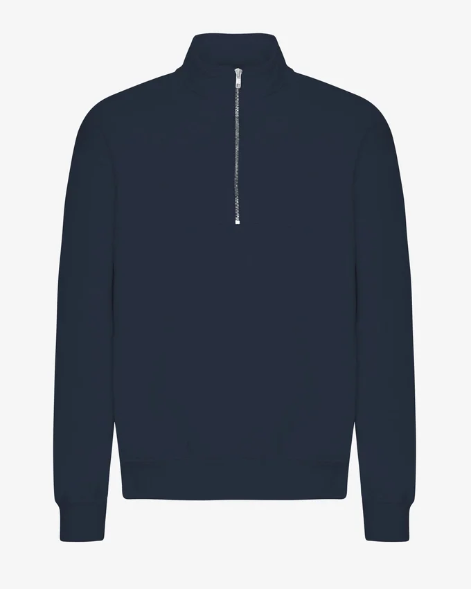 Sudadera orgánica con jerséu de media cremallera - Azul marino