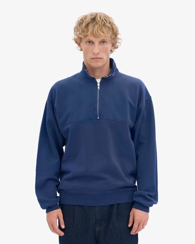 Sudadera orgánica con jerséu de media cremallera - Azul marino