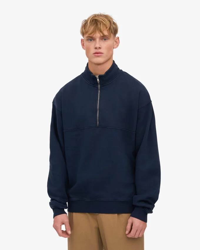 Sudadera orgánica con jerséu de media cremallera - Azul marino