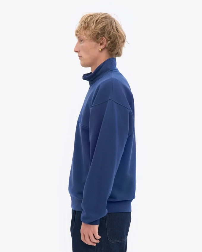 Sudadera orgánica con jerséu de media cremallera - Azul marino