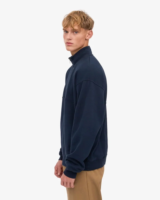 Sudadera orgánica con jerséu de media cremallera - Azul marino