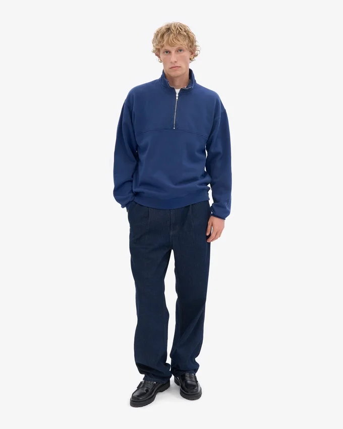 Sudadera orgánica con jerséu de media cremallera - Azul marino