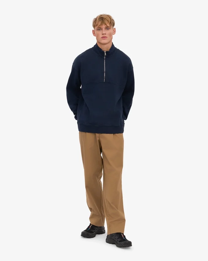 Sudadera orgánica con jerséu de media cremallera - Azul marino