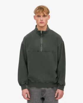 Sudadera orgánica con jerséu de media cremallera – Bosque de medianoche