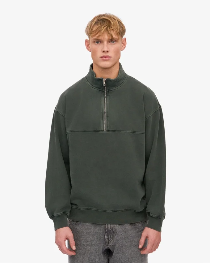 Sudadera orgánica con jerséu de media cremallera - Bosque de medianoche