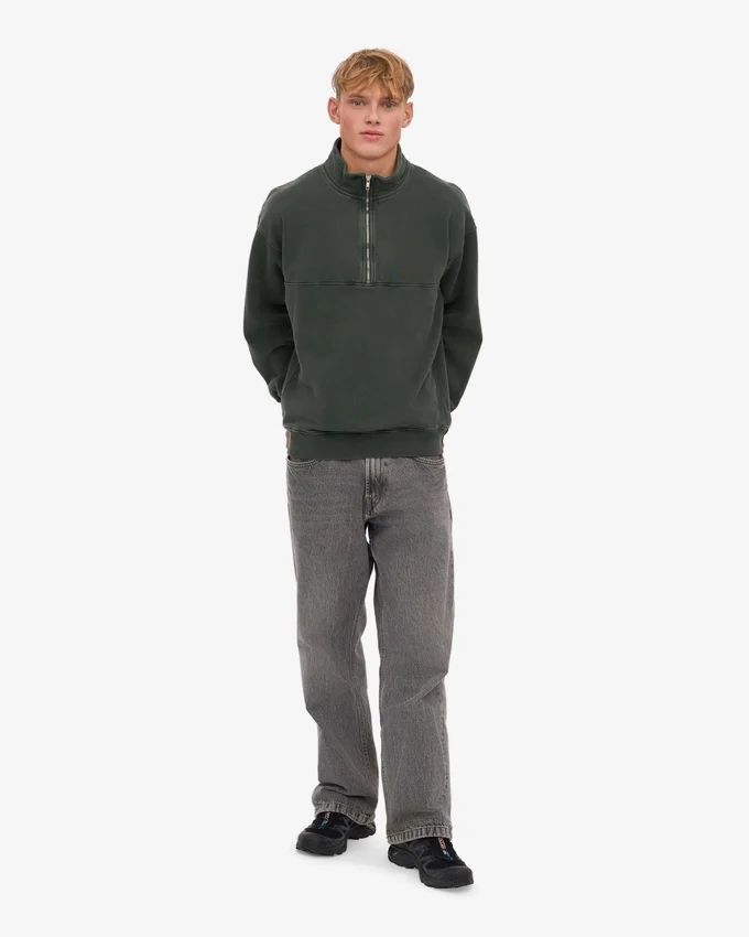 Sudadera orgánica con jerséu de media cremallera - Bosque de medianoche