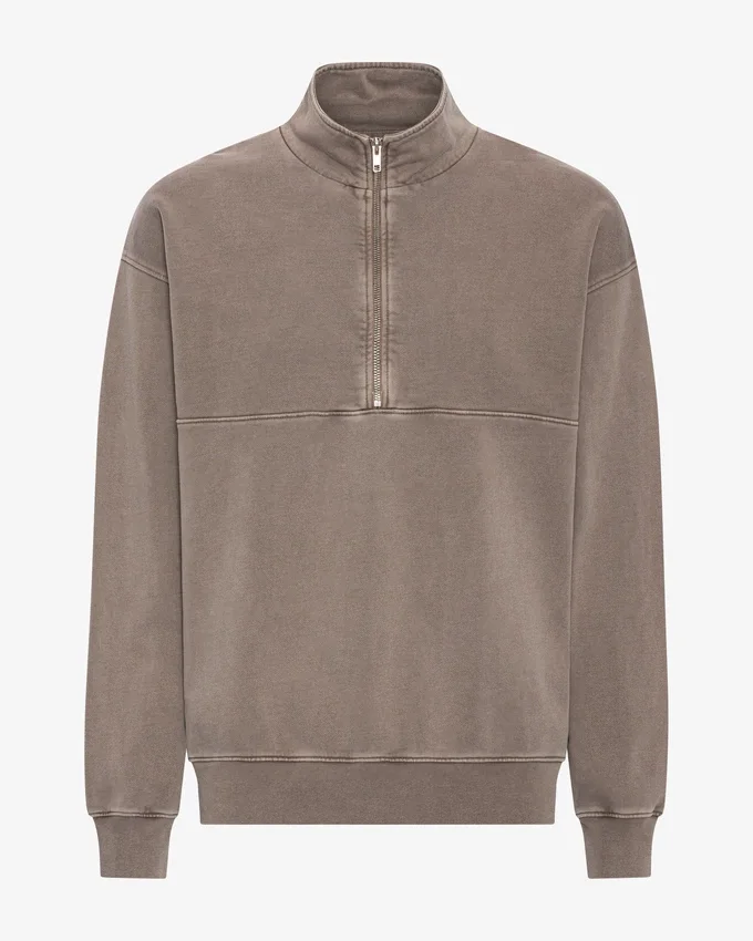Sudadera orgánica con jerséu de media cremallera - Caqui descolorido