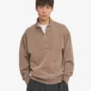 Sudadera orgánica con jerséu de media cremallera - Caqui descolorido