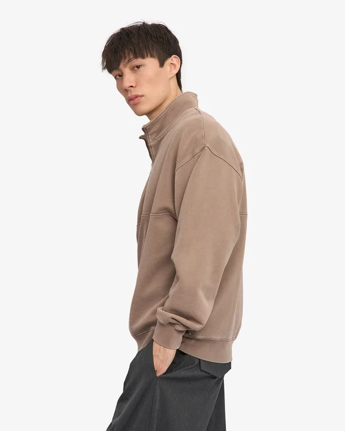Sudadera orgánica con jerséu de media cremallera - Caqui descolorido
