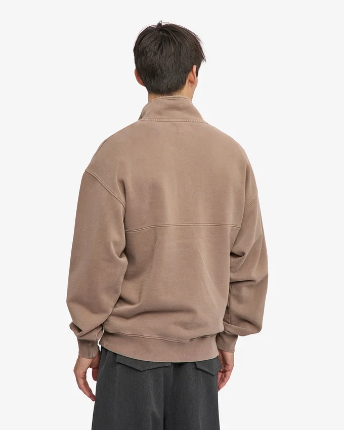 Sudadera orgánica con jerséu de media cremallera - Caqui descolorido