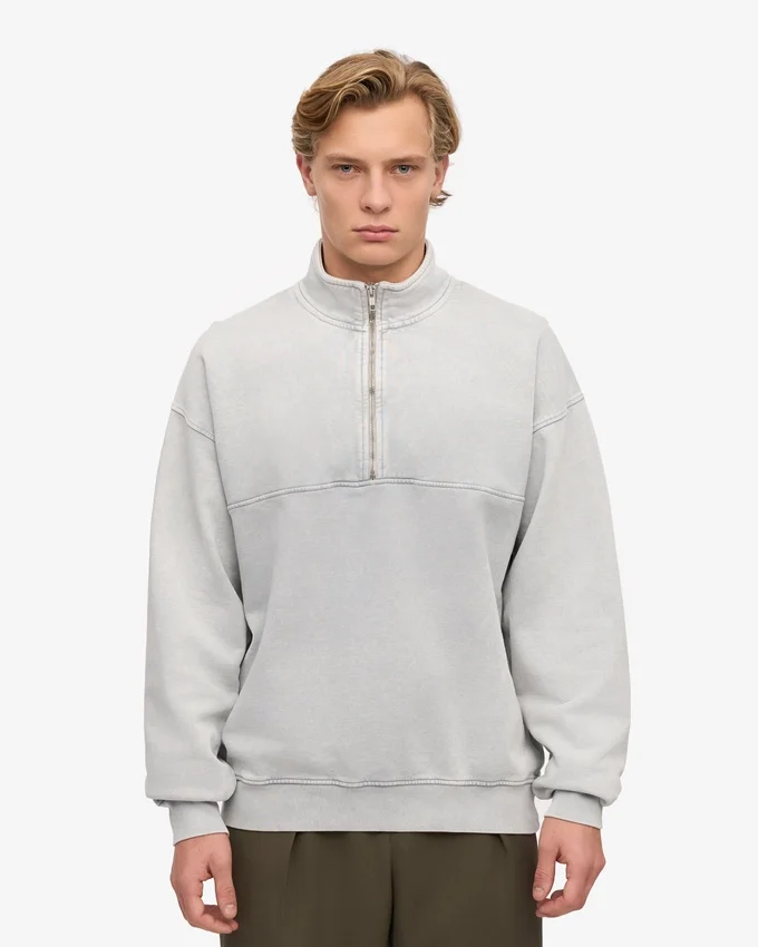 Sudadera orgánica con jerséu de media cremallera - Gris deslavado