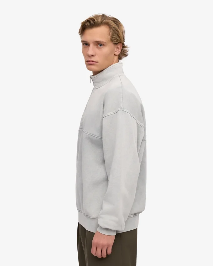 Sudadera orgánica con jerséu de media cremallera - Gris deslavado