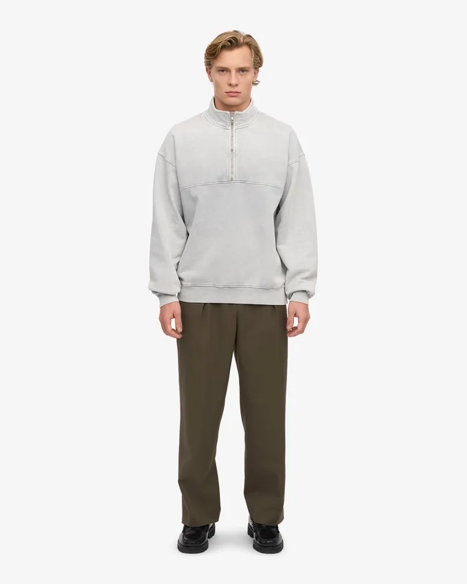 Sudadera orgánica con jerséu de media cremallera - Gris deslavado