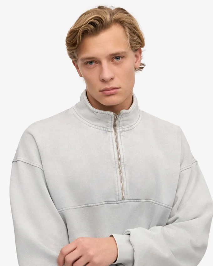 Sudadera orgánica con jerséu de media cremallera - Gris deslavado