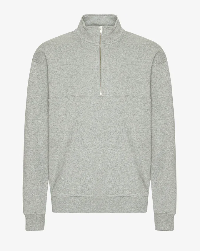 Sudadera orgánica con jerséu de media cremallera - Gris jaspeado