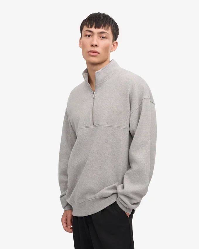 Sudadera orgánica con jerséu de media cremallera - Gris jaspeado