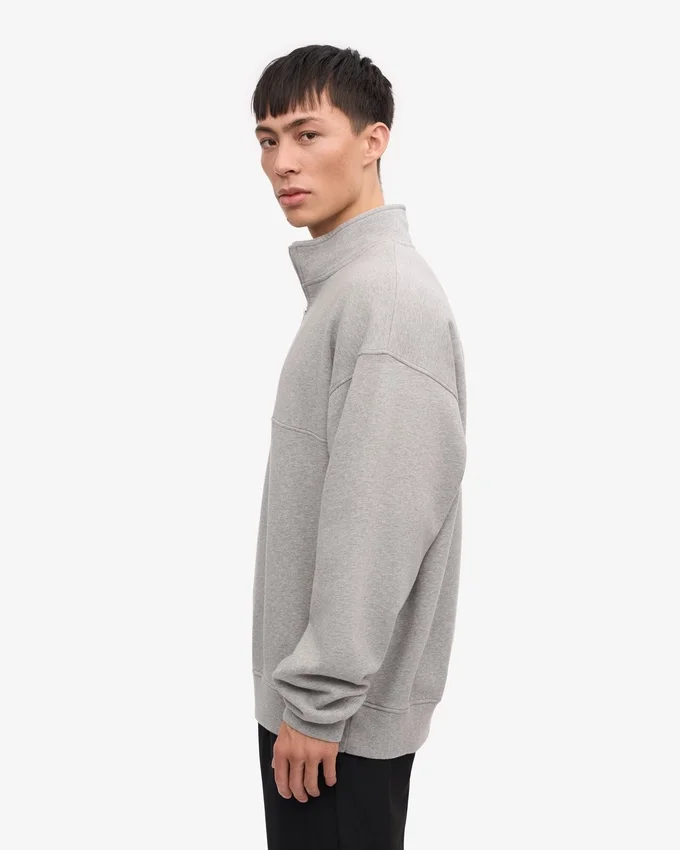 Sudadera orgánica con jerséu de media cremallera - Gris jaspeado