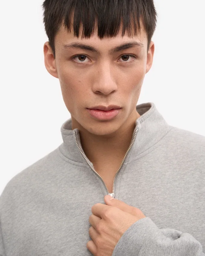 Sudadera orgánica con jerséu de media cremallera - Gris jaspeado