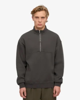 Sudadera orgánica con jerséu de media cremallera – Gris lava