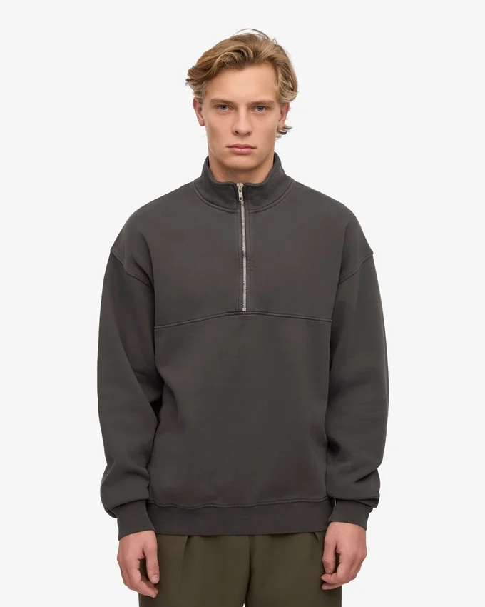 Sudadera orgánica con jerséu de media cremallera - Gris lava