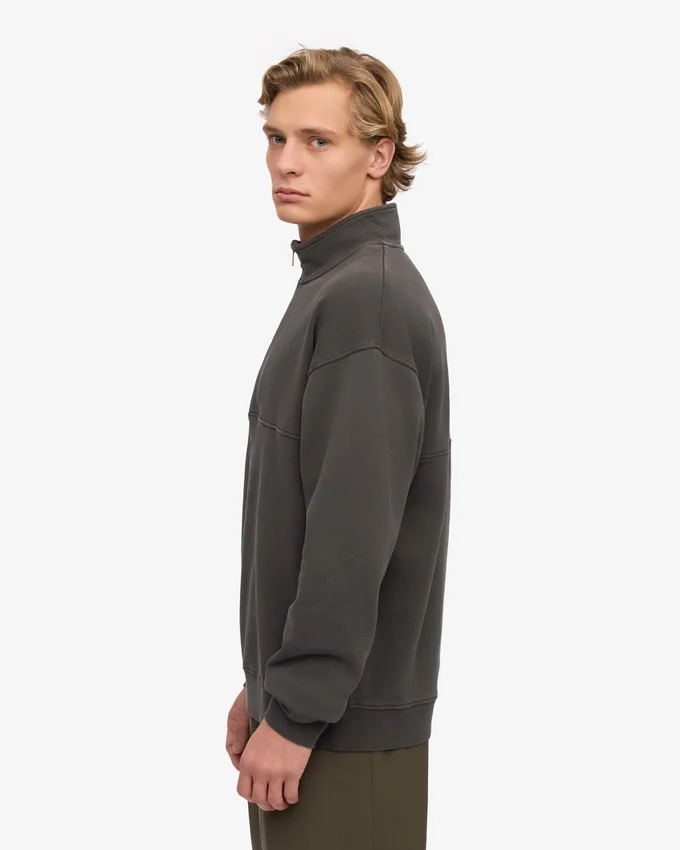Sudadera orgánica con jerséu de media cremallera - Gris lava