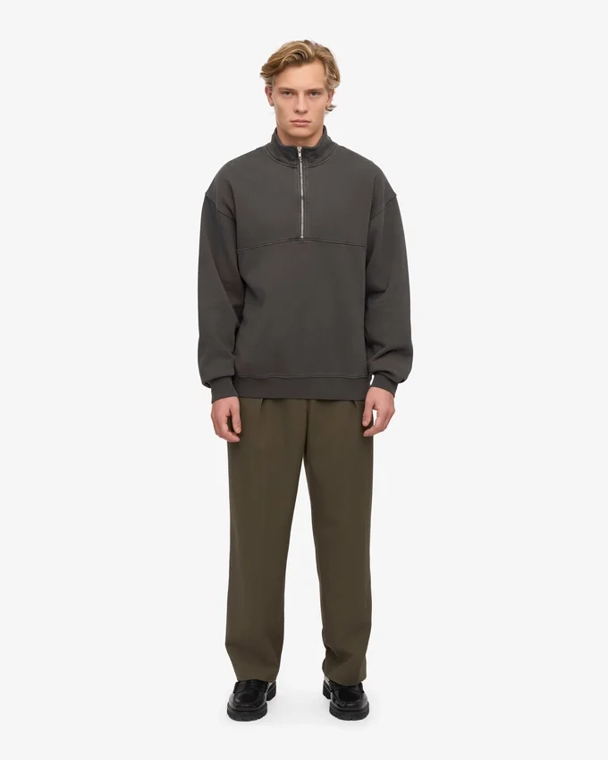 Sudadera orgánica con jerséu de media cremallera - Gris lava