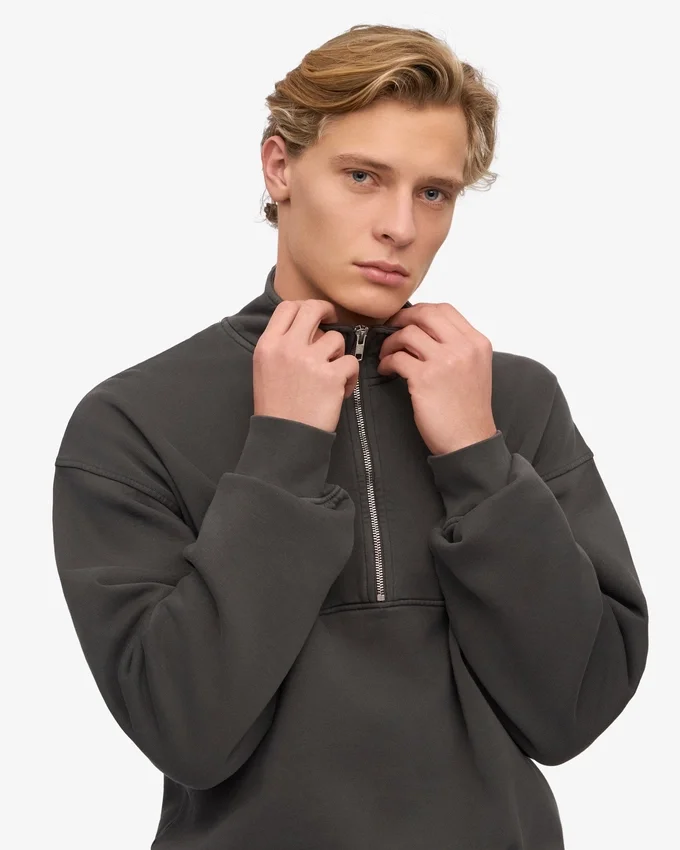 Sudadera orgánica con jerséu de media cremallera - Gris lava