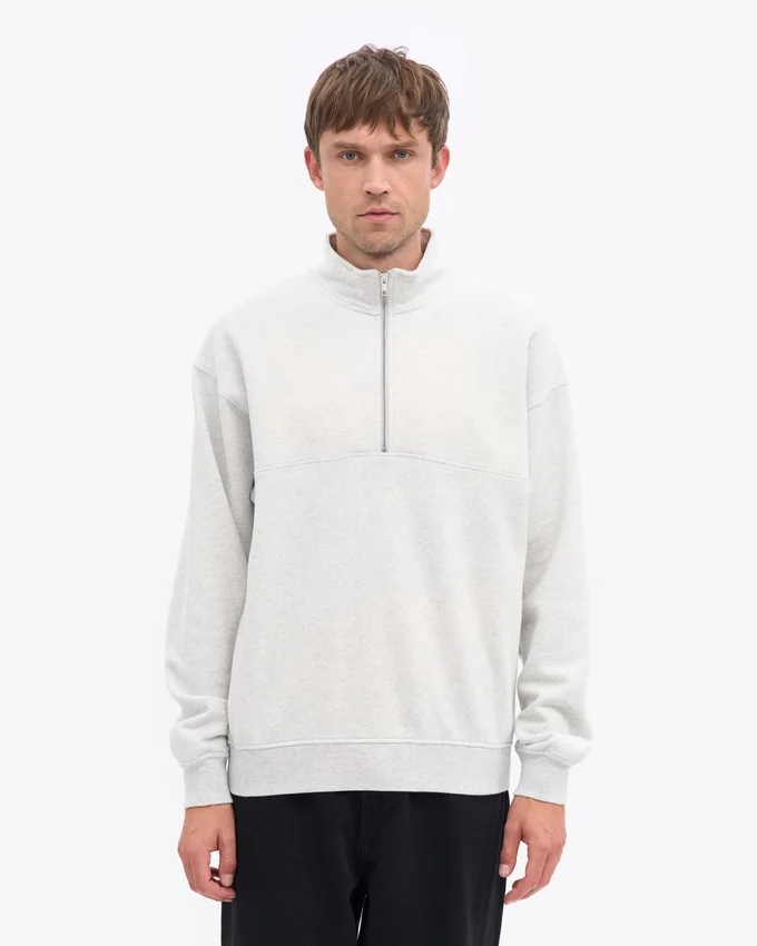 Sudadera orgánica con jerséu de media cremallera - Mezcla de nieve