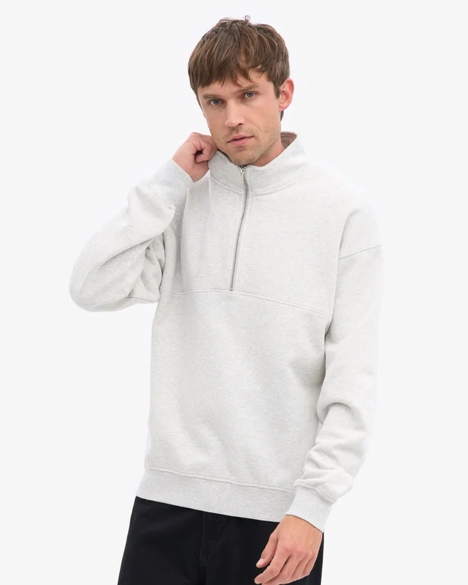 Sudadera orgánica con jerséu de media cremallera - Mezcla de nieve