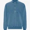 Sudadera orgánica con jerséu de media cremallera - Índigo descolorido