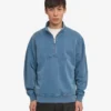 Sudadera orgánica con jerséu de media cremallera - Índigo descolorido