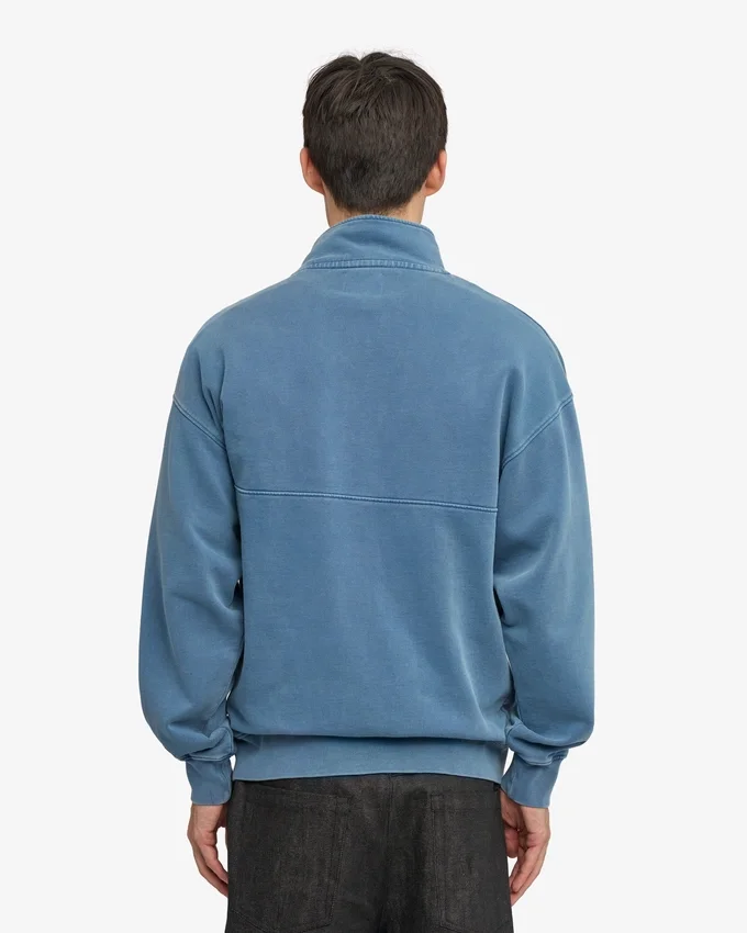 Sudadera orgánica con jerséu de media cremallera - Índigo descolorido