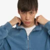 Sudadera orgánica con jerséu de media cremallera - Índigo descolorido