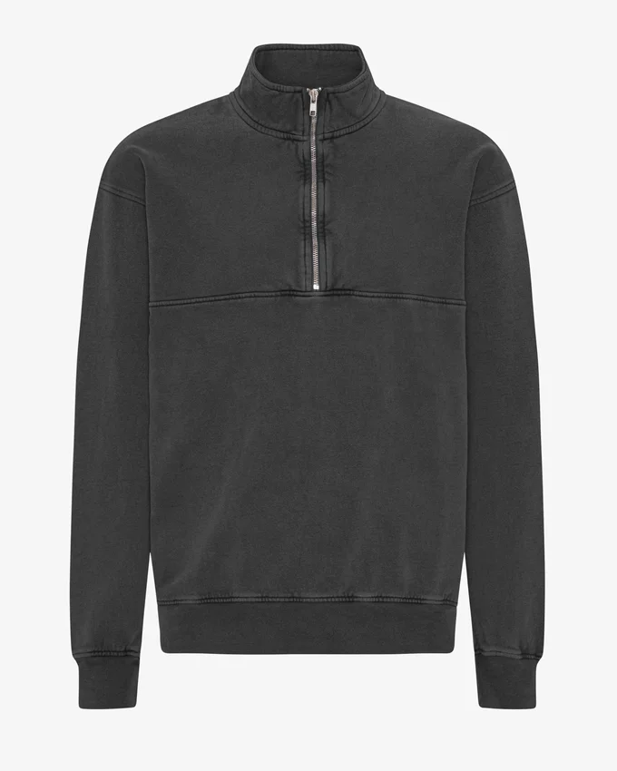 Sudadera orgánica con jerséu de media cremallera - Negro descolorido