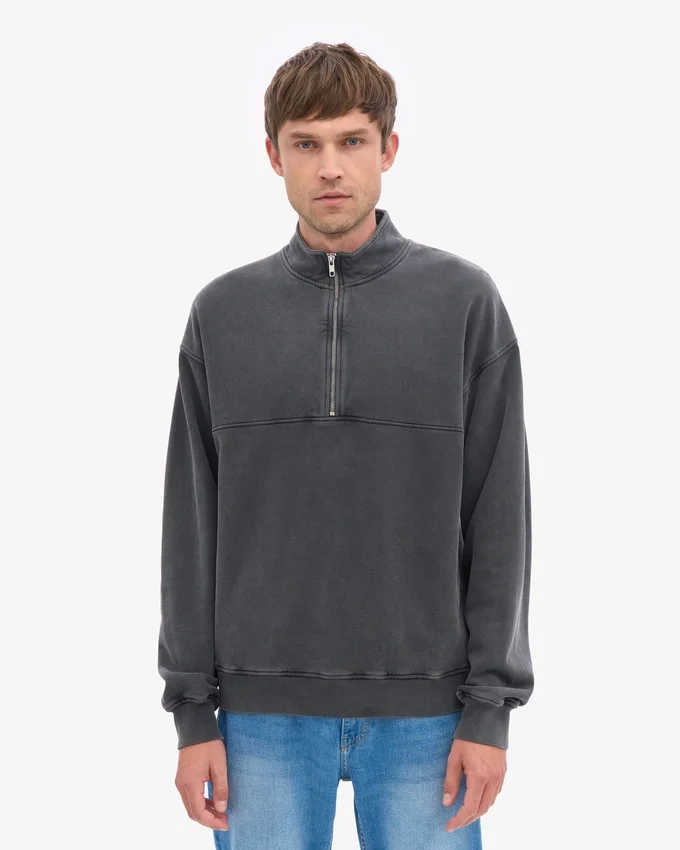 Sudadera orgánica con jerséu de media cremallera - Negro descolorido