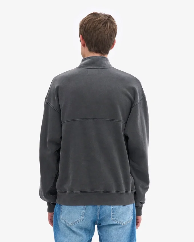 Sudadera orgánica con jerséu de media cremallera - Negro descolorido