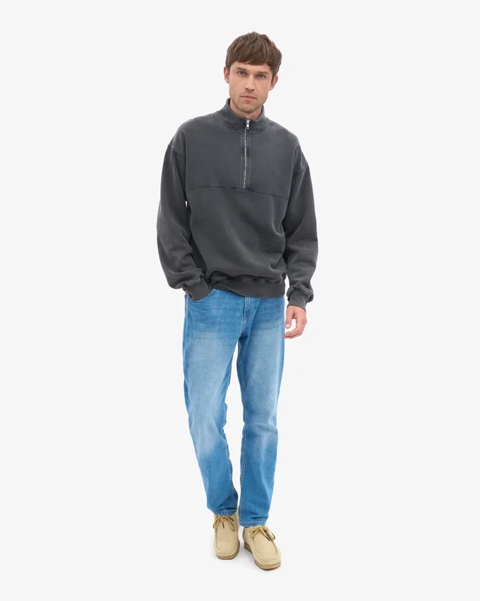 Sudadera orgánica con jerséu de media cremallera - Negro descolorido