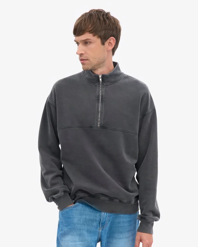 Sudadera orgánica con jerséu de media cremallera - Negro descolorido
