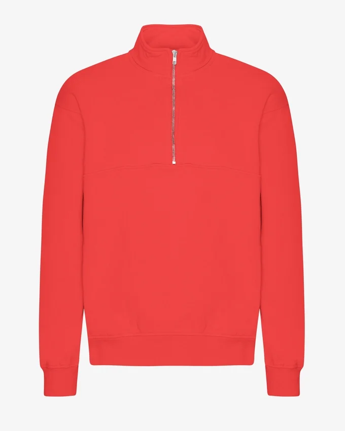 Sudadera orgánica con jerséu de media cremallera - Rojo mandarina